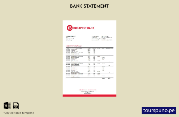 listo para imprimir Plantilla de Word   extracto bancario de Hungría Budapest Ba